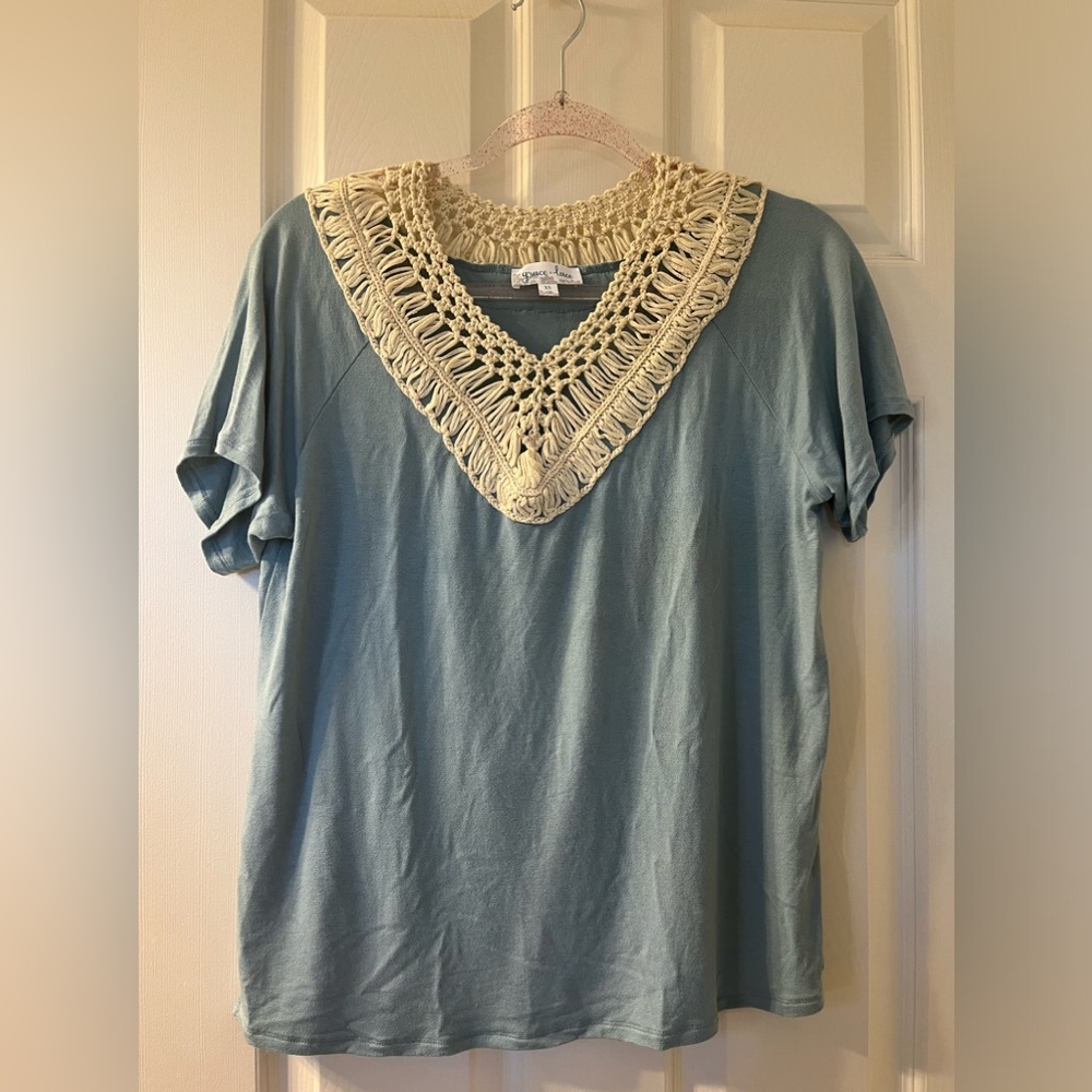 grace and lace calia crochet top harbor mist | women's boho top